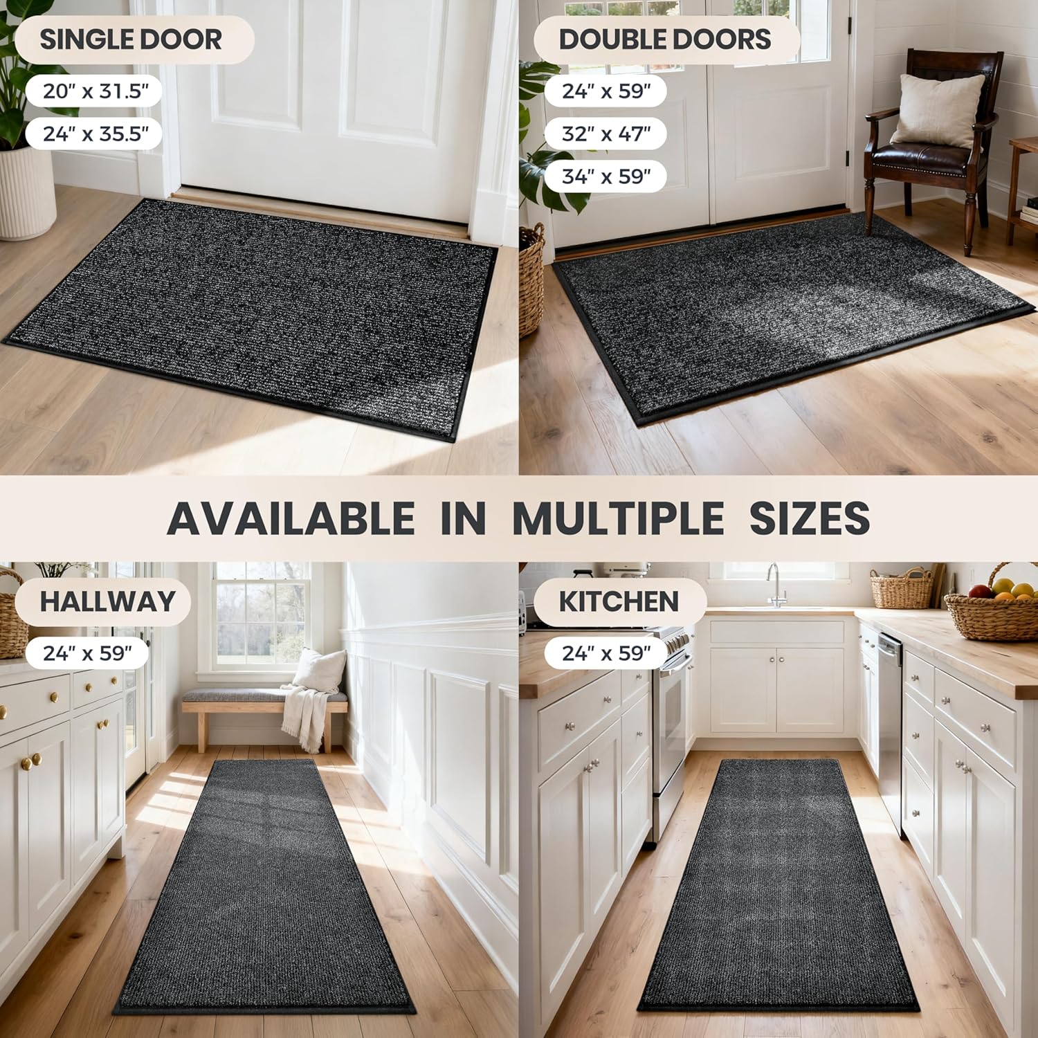 PURRUGS Dirt Trapping Door Mat 20" x 31.5", Non-Slip Machine Washable Entry Rug, Entrance Mat, Indoor Front Door Mat, Super Absorbent Entryway Rug for Muddy Shoes & Paws, Heathered Charcoal