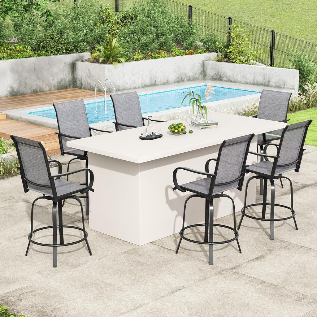 Soohow Outdoor Bar Stools Set of 4, Swivel Patio Barstools with Textilene Fabric, Height Top Patio Chair 360° Swivel, All Weather Use, Ergonomic Comfort Bar Height Tall Outdoor Stools for Balcony