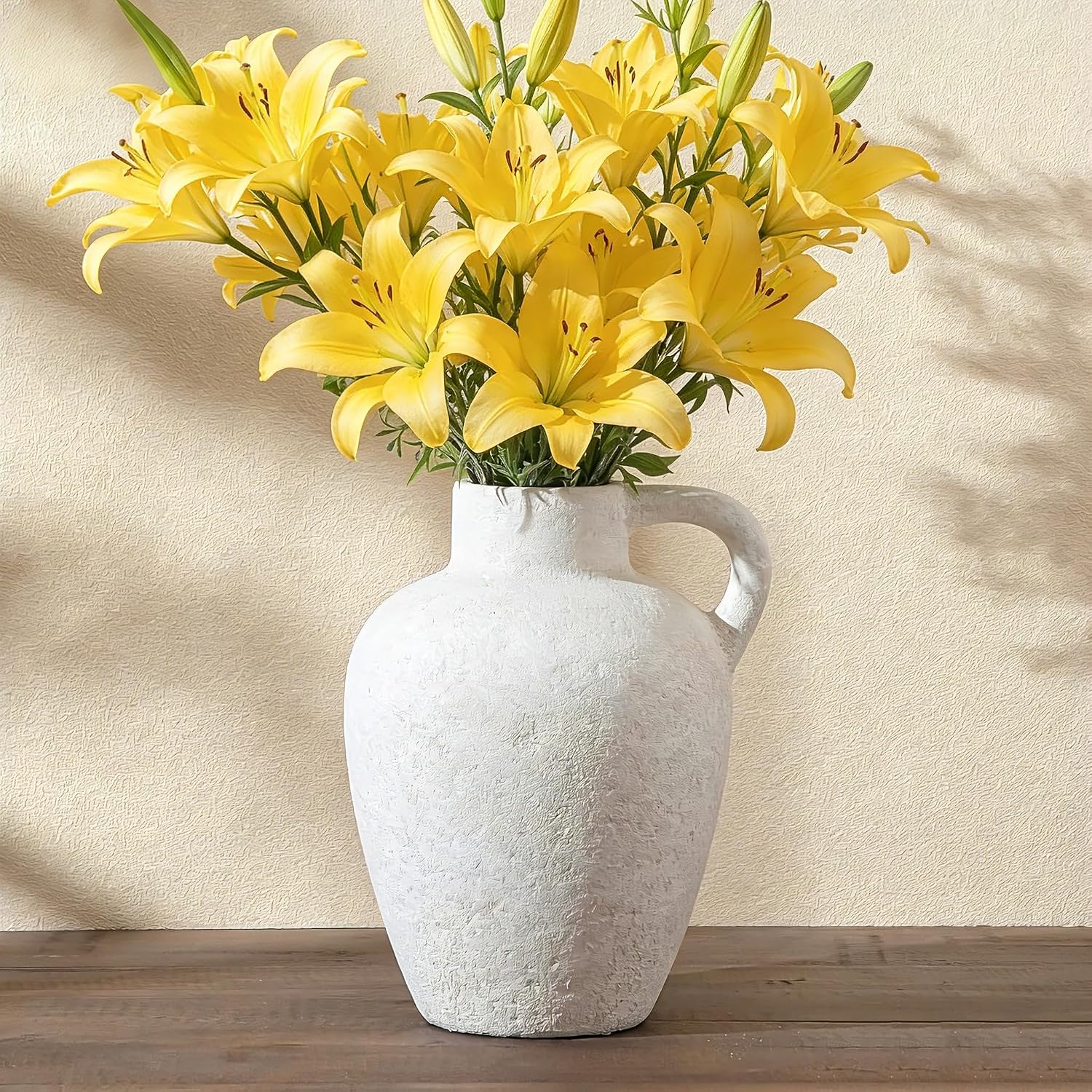 Ceramic Rustic Farmhouse Vase,8.85 Inch White Ceramic Decorative Flower for Home Decor Table Living Room Kitchen Bedroom Shelf Mantel Wedding Centerpiece Holiday & Wedding