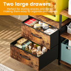 Homeiju Mini Fridge Stand Coffee Bar Cabinet with 5 Storage Shelves and 2 Large Drawers, Baker Rack with Power Outlet, Mini Fridge Shelf for Kitchen, Living Room, Office, Rustic Brown