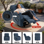 360° Swivel Rocking Recliner Chair, Massage Lazy Boy Recliner, Small Spaces Recliner for Living Room, Bedroom and Nursery, Navy Blue Chenille