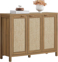 SICOTAS Rattan Buffet Cabinet with Storage 43.5" Sideboard Cabinet with 3 Doors & Adjustable Shelves Wood Sideboard Credenza Storage Cabinets for Entryway Living Room Reclaimed Caramel Oak
