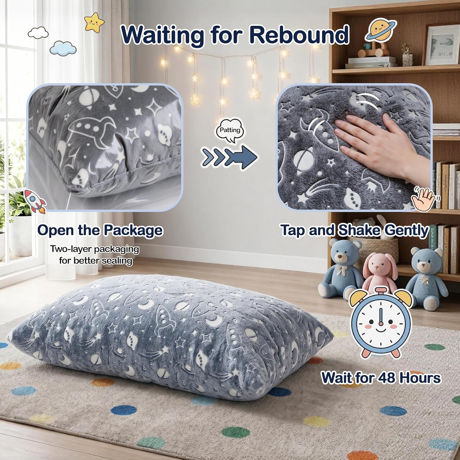 BRINJOY Kids Bean Bag Chair Bed, 3 in 1 Memory Foam Filled Bean Bag Sofa with Removable Cover for Playroom Daycare Bedroom, Toddlers Lazy Floor Mattress Lounger for Boys Girls, Spaceship