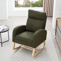 Rocking Chair, Nursery Rocking Chair, Teddy Fabric Rocker, Adjustable Footrest, Headrest, Side Pocket, Solid Wood Base, 15 Degree, Green