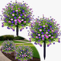 2 Pack Artificial Boxwood Topiary Ball Trees with Spikes, Outdoor UV Resistant Fake Plants Flowers, Faux Bushes Shrubs Greenery for Planters Yard Porch Pathway Office Balcony Decor - Purple