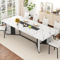 7-Piece Dining Table Set for 8 10 People, 94" Large Long Wooden Kitchen Table with 6 Cushion Chairs W/Waterproof Tabletop, Farmhouse Rectangular Dinner Table for Dining Room,Kitchen,Easy Clean