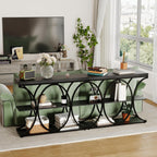 Garvee 39" Narrow Console Tables for Entryway, Industrial 3-Tier Sofa Table with Round Metal Base and Storage Shelves for Living Room, Hallway, Foyer, Black Wood Grain