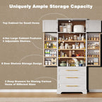 Farmhouse Kitchen Pantry Cabinet with 8 Door Shelves and 3 Large Drawers, Tall Storage Cabinet Cupboard with Adjustable Shelves for Kitchen, Dining Room, Bathroom (Retro White)