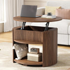 Decofy Round Lift Top Coffee Table with Storage, Fluted Mid-Century Modern Coffee Tables for Living Room, with Hidden Compartment & Open Shelves, for Small Spaces & Home Office(26.77" Walnut)