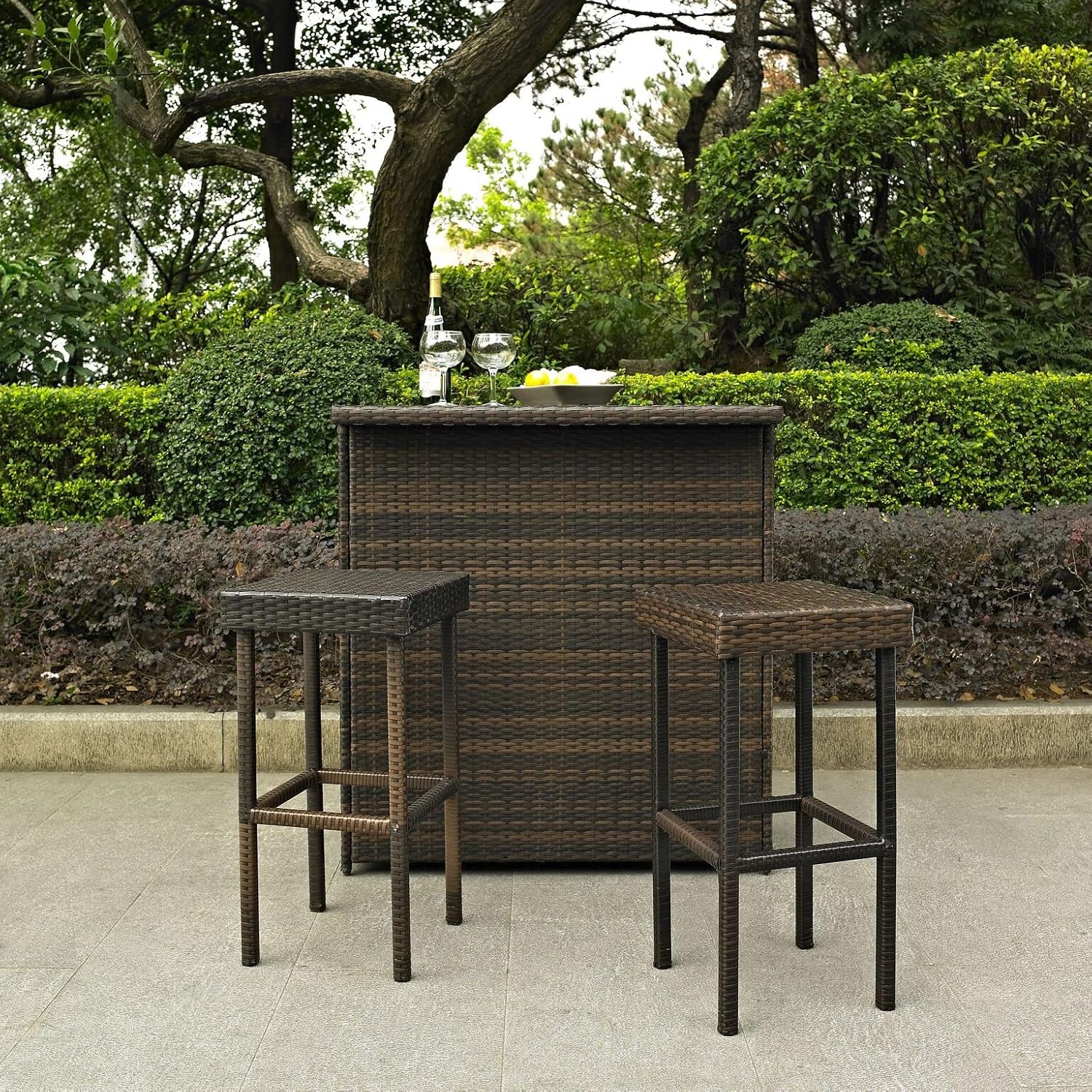 Crosley Furniture Palm Harbor Wicker Outdoor Bar Stools, Set of 2, Patio Furniture for Backyard, Balcony, Brown