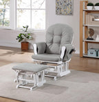 Traditional Glider and Ottoman: Gray Wood & Fabric Nursery Chair - Soft Quiet Gliding Motion with Storage Pocket - Overstuffed Button Tufted Cushion for Baby Bonding