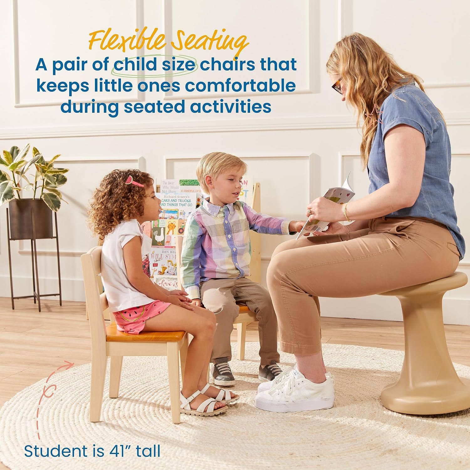 ECR4Kids Hideaway Chair, Kids Furniture, Honey/Antique White, 2-Pack