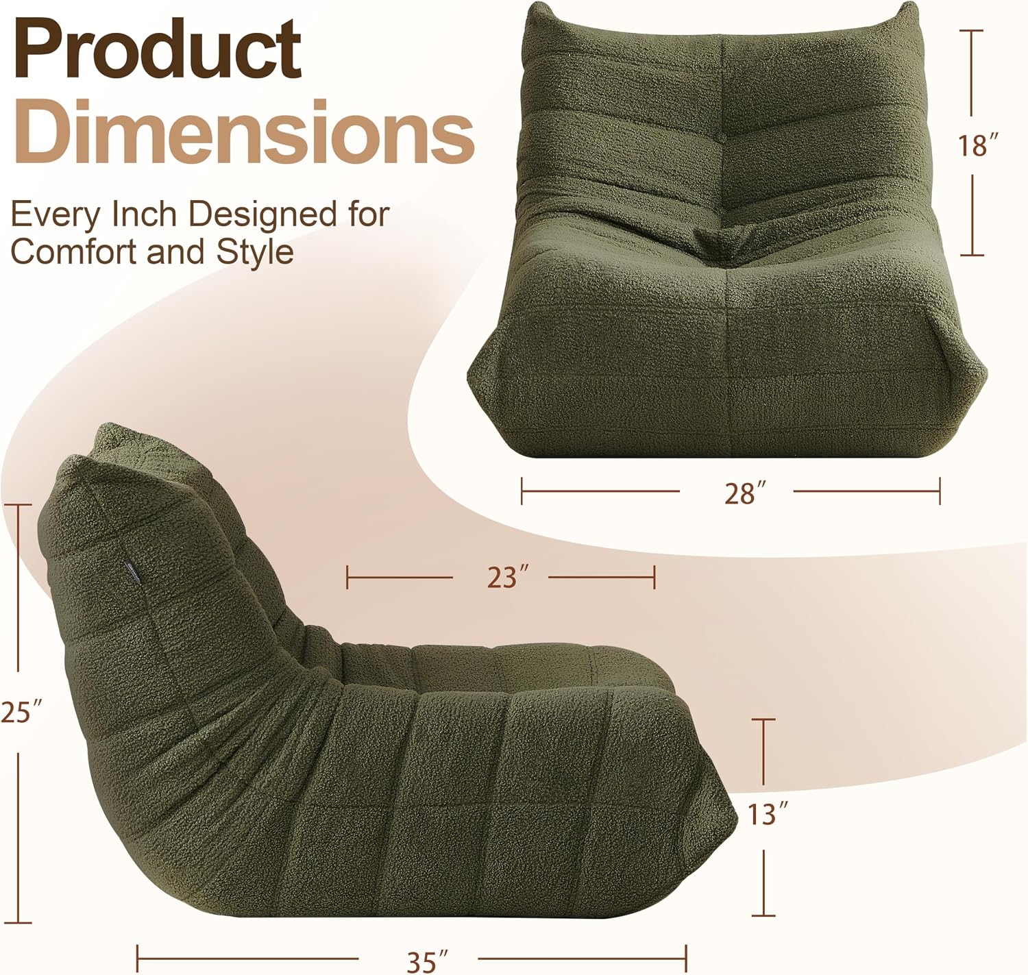 Gazecaia Comfy Bean Bag Chair for Adults Teens | Fireside Floor Lounge Chair, Soft Teddy High-Resilience Memory Foam Bean Bag Couch with Non-Slip Base, for Living Room Bedroom Apartment Office, Green