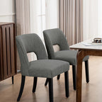 VKNOW Wooden Dining Chairs Set of 4, Modern Fabric Upholstered Dining Room Chair Kitchen Chairs, Farmhouse Dinner Chair for Kitchen Dining Room, Dark Grey-Black Legs