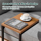 Ekisemio C Table for Sofa, C Shaped End Table with Metal Frame, Small Side Table for Couch, TV Tray for Living Room, Bedroom, Rustic Brown