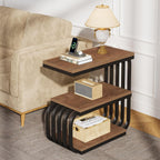 Tribesigns Small End Table, Narrow Side or Bedside Stand, 3 Tier Design Accent Table with Metal Frame, Industrial Vintage Nightstand for Living Room, or Small Spaces (1, Brown)