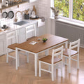 5 Piece Dining Table Set, Solid Wood Dining Table Set for 4, Farmhouse Table and 4 Chairs Set, 43.3'' Rectangular Kitchen Table Set for 4, Walnut & White