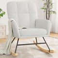 Nursery Rocking Chair Upholstered, High Backrest Glider Rocker Accent Chair with Padded Removable Cushion Comfy Nursing Chair for Living Room Bedroom Office, White Grey