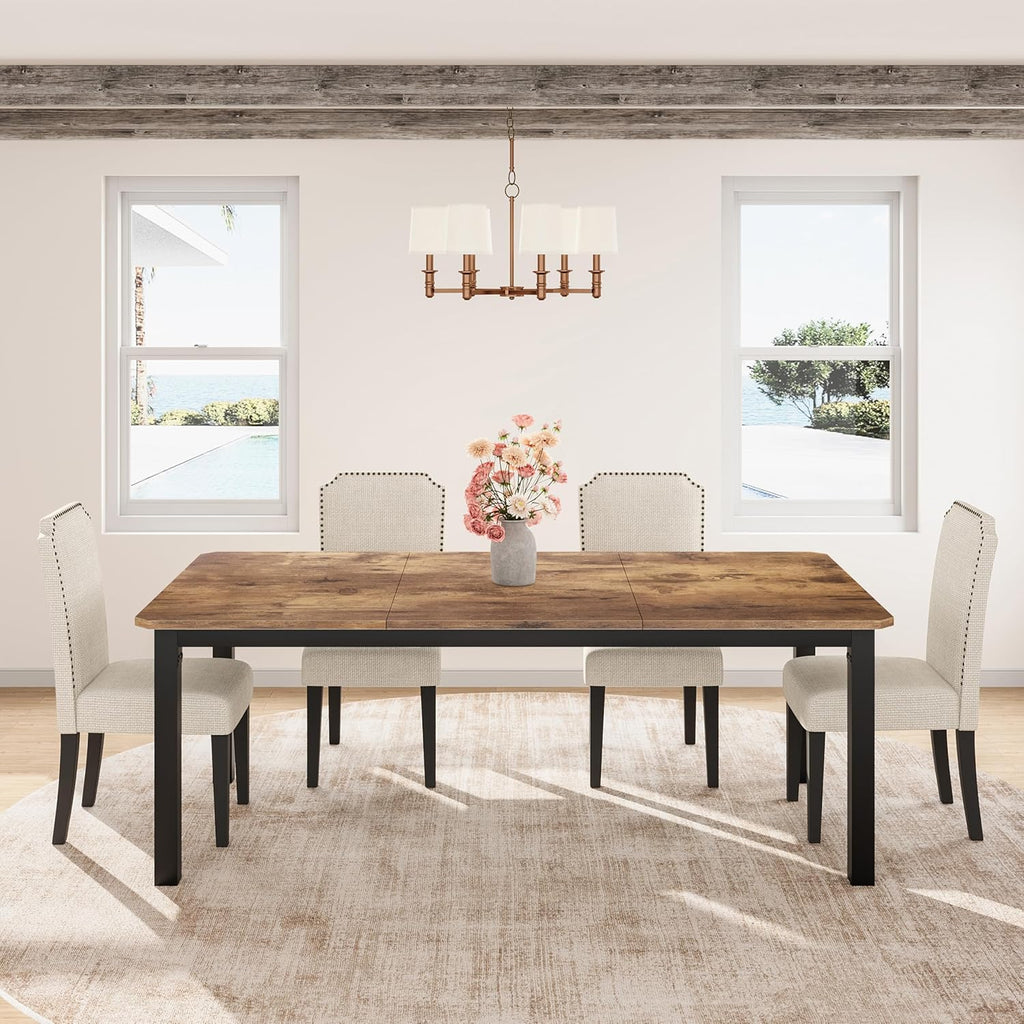 Garvee 78.7 Inch Industrial Dining Table for 6-8 People, Large Dinner Kitchen Tables with Sturdy Metal Frame, Multi-Use for Dining Room Living Room Indoor Restaurant Office Desk (Only Table)