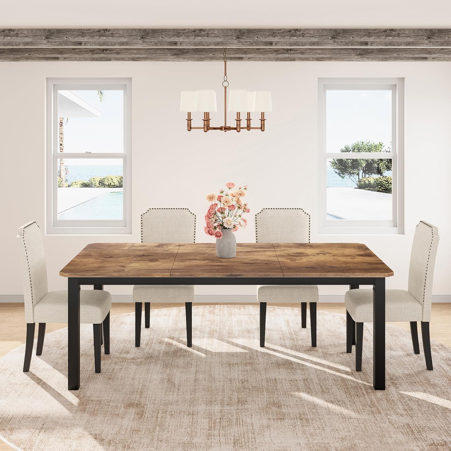 Garvee 78.7 Inch Industrial Dining Table for 6-8 People, Large Dinner Kitchen Tables with Sturdy Metal Frame, Multi-Use for Dining Room Living Room Indoor Restaurant Office Desk (Only Table)