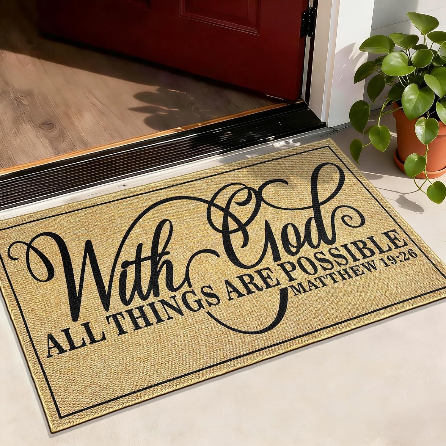Mat Doormat for Outside Entrance Durable Christian Mat for Front Door Low-Profile Indoor Outdoor Mats Non-Slip Backing with God Floor Rug for Living Room Religious Gifts Home Decor 16.9 x 29.9 Inch