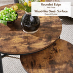Yaheetech Nesting Coffee Table, Round Coffee Table for Living Room, Nesting Table with Wooden Tabletop and Sturdy Metal Frame, Stacking Living Room Tables Nesting End Table Set of 2, Rustic Brown
