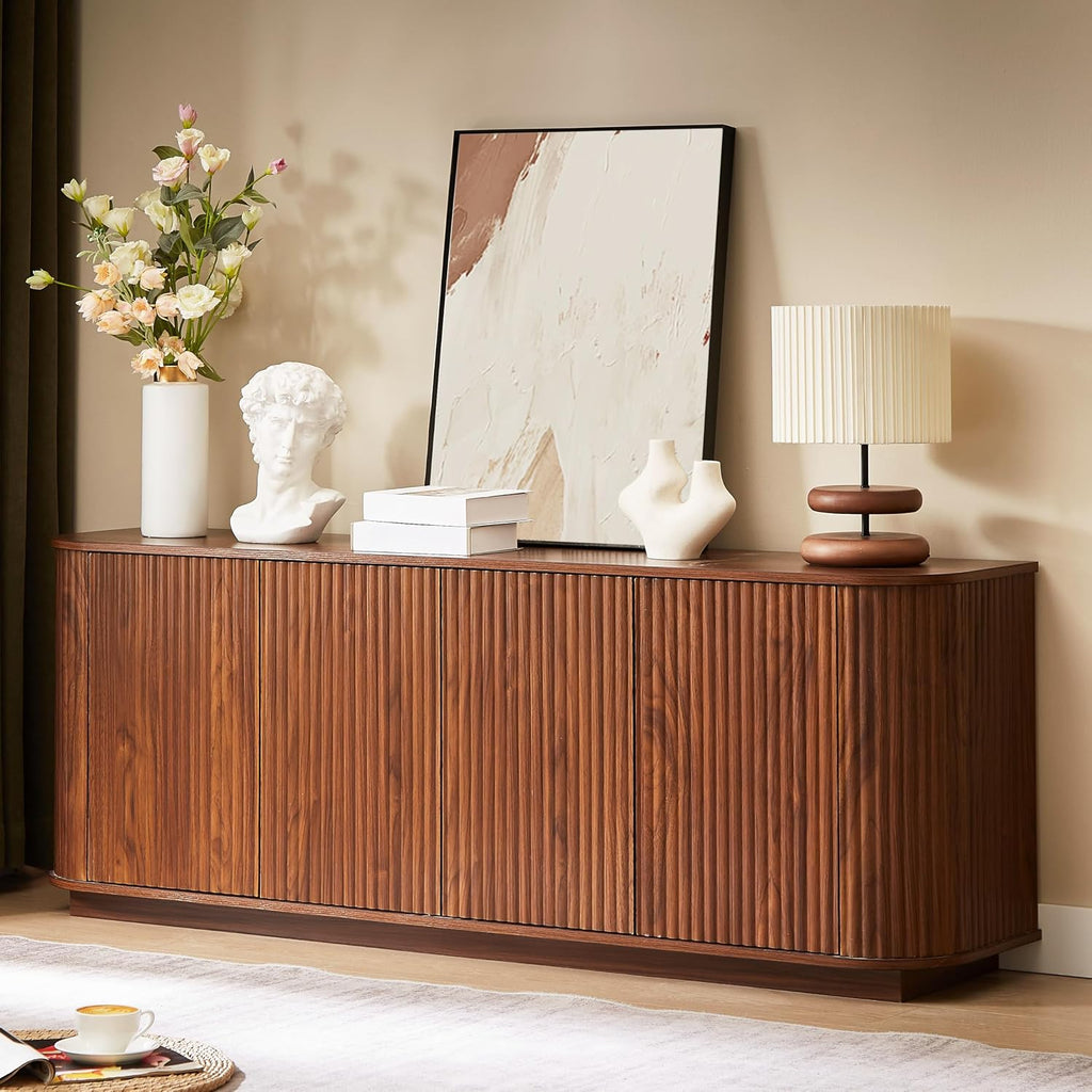 64'' Sideboard Buffet Cabinet, Wood Entertainment Center Modern TV Stand, Media Console with 4 Cabinets for Storage, Television Stands Coffee Bar for Living Room, Dining Room, Entryway