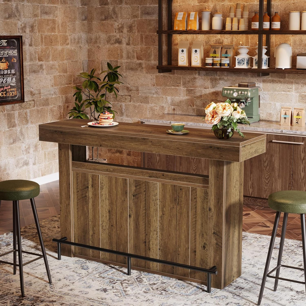 Tribesigns 63" Bar Table, 4-Tier Counter Height Pub Table with Footrest and Storage Shelves, Modern Home Bar Unit, Coffee Bar Cabinet Liquor Furniture for Kitchen, Bistro, Basement