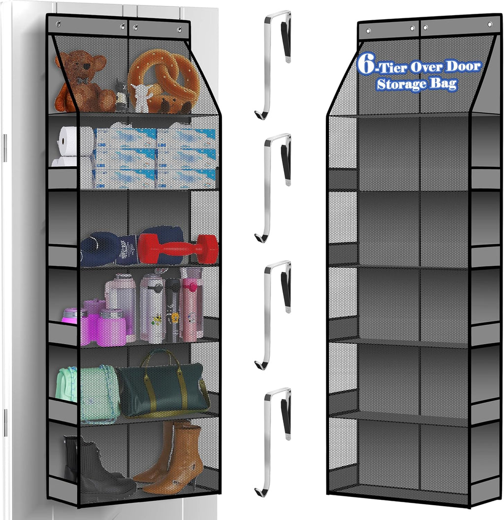 PAULONE 6-Tier Over Door Organizer 71" Tall – Hanging Storage with 2 Sizes of Large Deep Pockets (24.3" W x 8.9" D), 98 lbs Capacity, for Bedroom Closet, Bathroom, Nursery & Kitchen