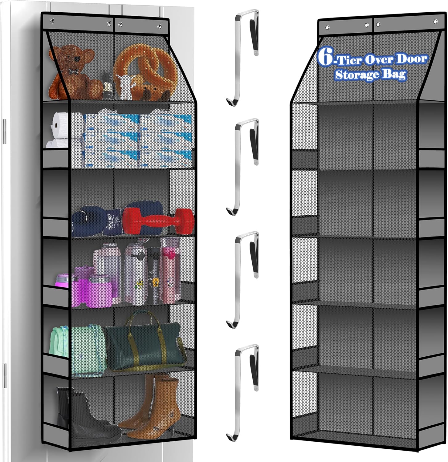 PAULONE 6-Tier Over Door Organizer 71" Tall – Hanging Storage with 2 Sizes of Large Deep Pockets (24.3" W x 8.9" D), 98 lbs Capacity, for Bedroom Closet, Bathroom, Nursery & Kitchen