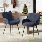 VKNOW Modern Dining Chairs Set of 4, Upholstered Dining Room Chair with Armrest, Kitchen Chairs with Curved Ergonomics Backrest for Living Room, Dining Room, Kitchen, Navy Blue
