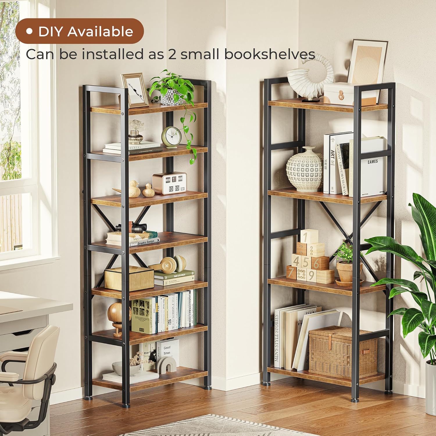 SUPERJARE Triple Bookshelf, Bookcase with 11 Open Display Shelves, Wide Book Shelf Book Case for Home & Office, 4 Tier, Brown,ABC009Z