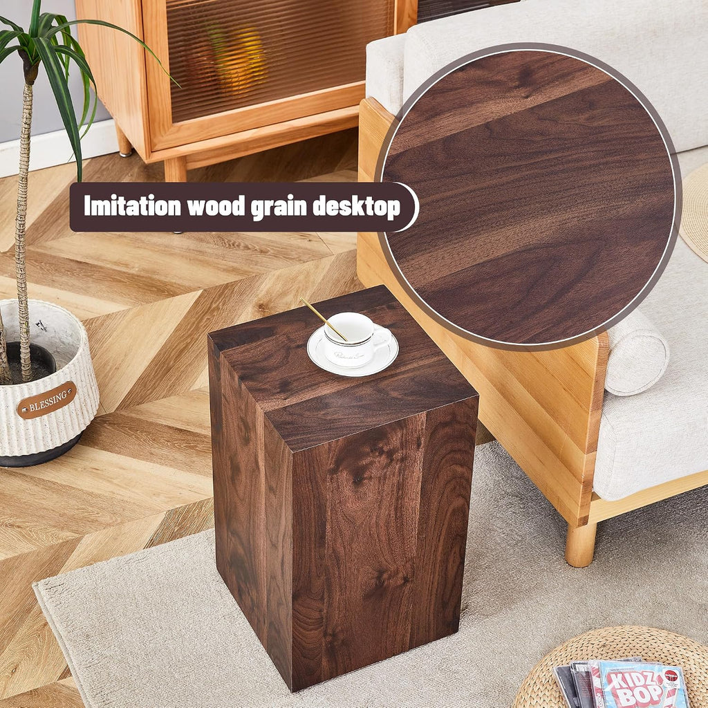 Modern Walnut Wooden End Table for Living Room, MDF Construction Square Sofa Side Table Small Nightstand for Home Apartment, 12 x 12 x 20 Inch, Easy to Clean, Non-Slip Feet Pad
