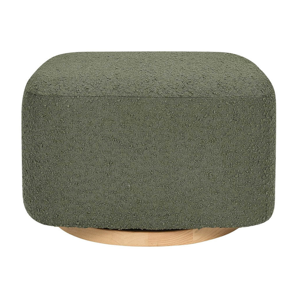 Babyletto Kiwi Gliding Ottoman in Olive Boucle with Light Wood Base, Greenguard Gold and CertiPUR-US Certified