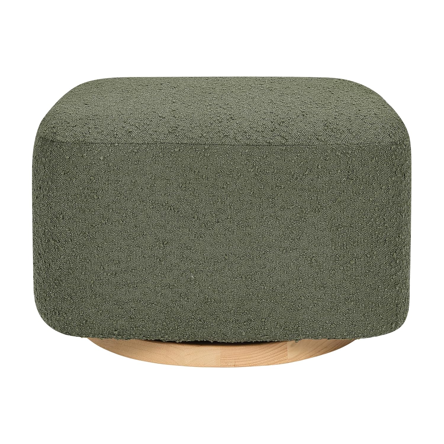 Babyletto Kiwi Gliding Ottoman in Olive Boucle with Light Wood Base, Greenguard Gold and CertiPUR-US Certified