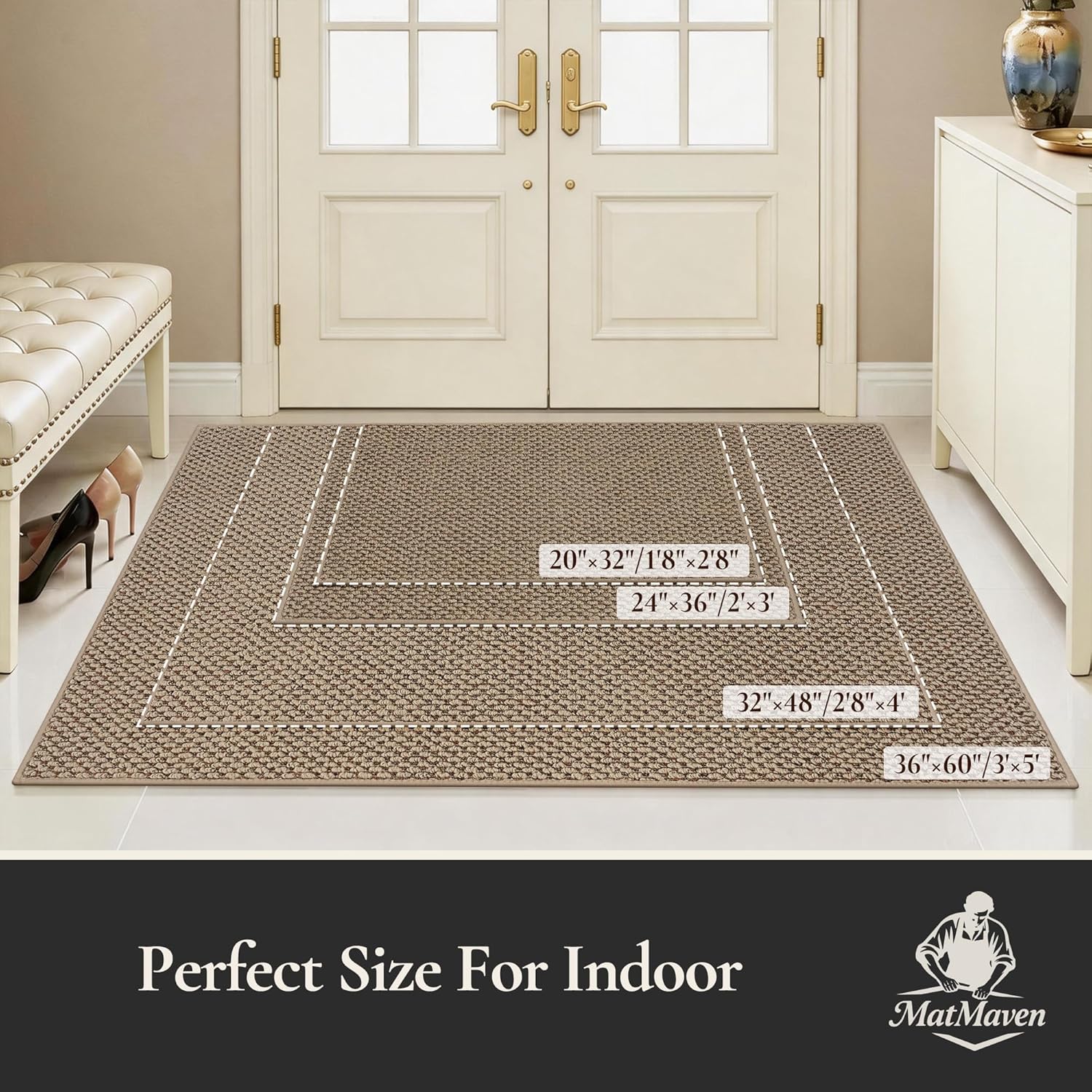 Dirt Trapper Door Mat 24"x 36", Non Slip Washable Doormat, Stain Resist and Absorbent Welcome Mat, Dog Door Mats,Low Profile Entrance Floor Mats for Front Back Door,Beige
