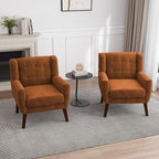 Accent Chairs Set of 2, Velvet Upholstered Armchair, Orange | Mid Century Modern Living Room Chair, Button Tufted Wingback Chair with Removable Cushion, Bedroom Side Reading Seat