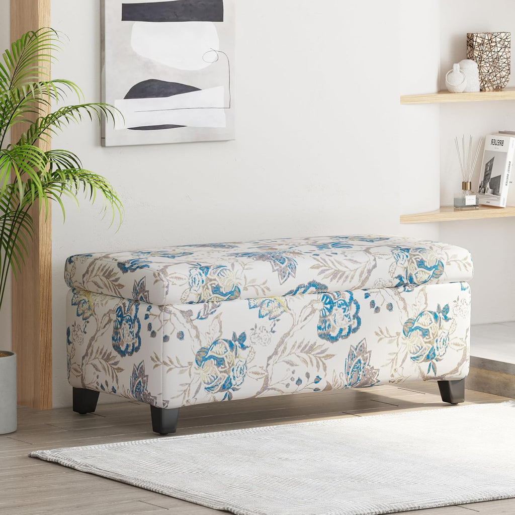 Christopher Knight Home Nesbit Living Room Ottoman with Storage, Entryway Fabric Upholstered Storage Ottoman Bench, Rectangular Sofa Foot Stool, Bedroom End of Bed Bench, Shoe Organizer, Light Blue