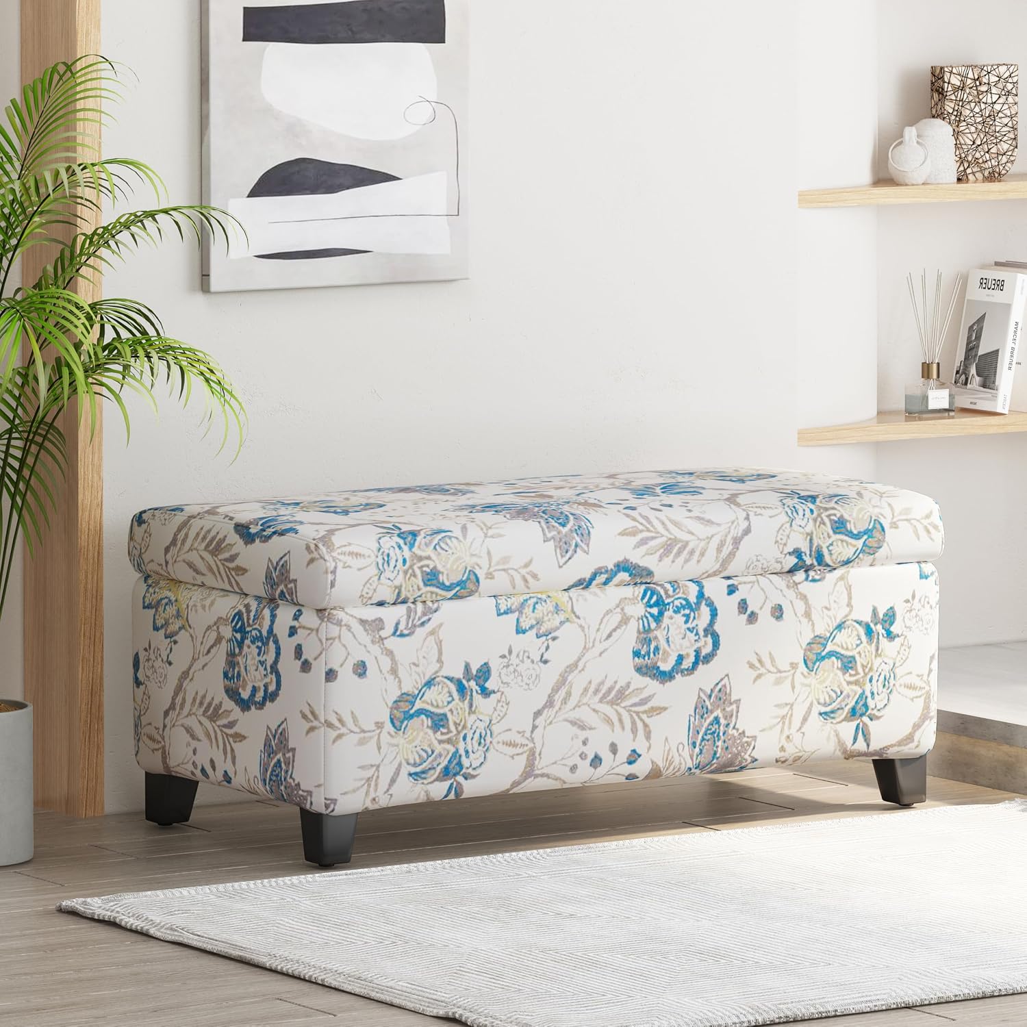 Christopher Knight Home Nesbit Living Room Ottoman with Storage, Entryway Fabric Upholstered Storage Ottoman Bench, Rectangular Sofa Foot Stool, Bedroom End of Bed Bench, Shoe Organizer, Light Blue