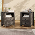 AMERLIFE Farmhouse Wood Nightstand Set of 2, End Table with Drawers, Grey | Narrow/Small 18" Bedside Table with Open Shelf, Wooden Night Stand for Bedroom/Home Office, Rustic Grey Oak