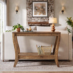 Solid Wood Console Table for Entryway, 41.3-Inch Farmhouse Sofa Table with Storage, 2-Tier Wooden Entrance Table for Living Room, Hallway, Foyer, (Brown)