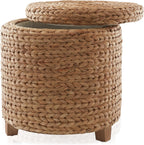 Casafield 17" Round Storage Ottoman with Lid - Cinnamon, Handwoven Water Hyacinth Footstool for Living Room, Bedroom, Bathroom, Home Office