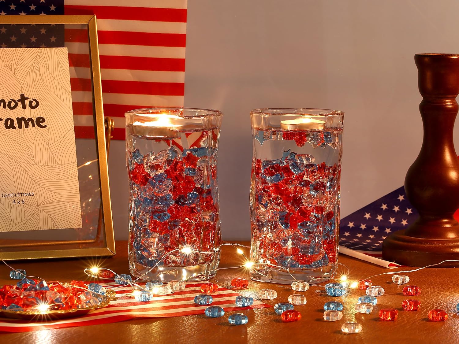LAIDANLA 500PCS Red White Blue Acrylic Star Gems Vase Fillers, Patriotic Decorative Fake Crystals Gems Table Scatter for Independence Day Decor 4th of July Party DIY Crafts Home Decorations