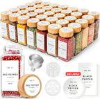 EDELHAUS® Square Spice Jars with Bamboo Wooden Lid (Pack of 36) Spice Jars with Shaker Insert and 240 Labels - Bamboo Lid Glass Container for Spice Organisation [4.3 in × 1.8 in]