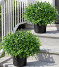 Fake Plants Artificial Plants Outdoor for Spring Summer Decor, 2 Pack Boxwood Fake Potted Plant Artificial Greenery Realistic UV Resistant Faux Outdoor Plant with Pot for Outside Porch Garden Patio
