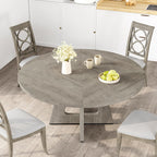 47" Round Farmhouse Dining Table, Seats 4–6, Wood Top & Legs, Sturdy Kitchen Table for Home, Dining Room, or Living Room – Grey (No Chairs)