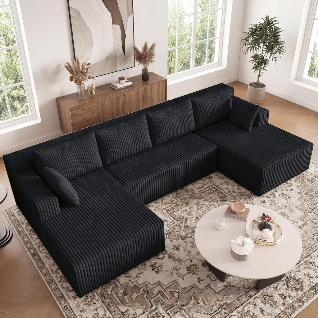124 Inch Oversized Boneless Sectional Sofa Cloud Couch for Living Room - Symmetrical U Shaped Modular Couches Set with Double Chaise, No Assembly Floor Compression Sofa & Couch