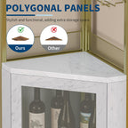 GarveeHome Corner Wine Cabinet with Detachable Wine Rack, 5-Tier Industrial Corner Bar Cabinet with Barn Door and Glass Holder, Farmhouse Buffet Cabinet and Home Bar, Gold