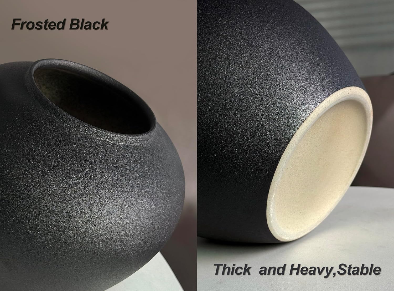 GeLive Black Ceramic Flower Vase 7 Inch Round Jar Farmhouse Rustic Vase for Fresh/Dried Plants Table Centerpiece Minimalist Home Decor Handmade Pottery Planter Pot Kitchen Utensil Holder