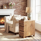 Set of 2 3 Drawers Solid Wood Side End Table for Living Room, Rustic Farmhouse Narrow Sofa Tables with Storage for Small Space, Bed Side Tables Bedroom